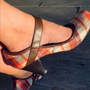 Plaid high heel Mary Janes